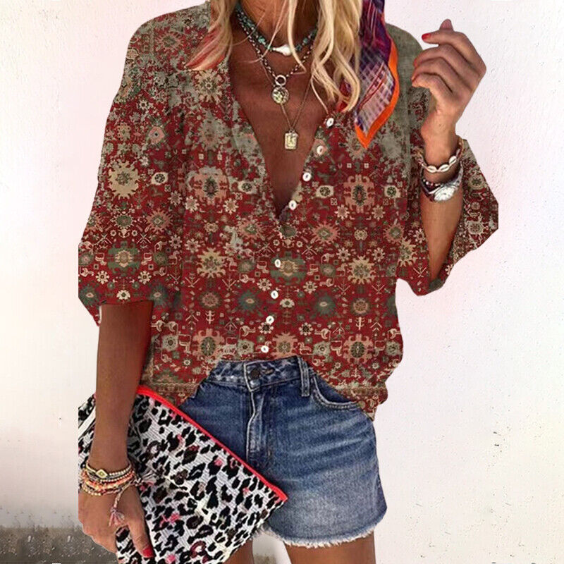 Blouse Femme Été Floral Manches Courtes Décontractée