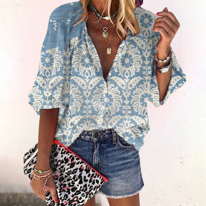 Blouse Femme Été Floral Manches Courtes Décontractée