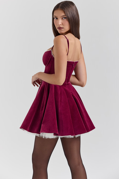 Robe Évasée en Dentelle avec Bretelles Fines et Jupe Bouffante