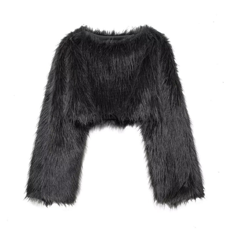 Pullover Femme Épaules Découvertes en Fausse Fourrure