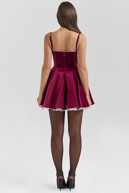 Robe Évasée en Dentelle avec Bretelles Fines et Jupe Bouffante