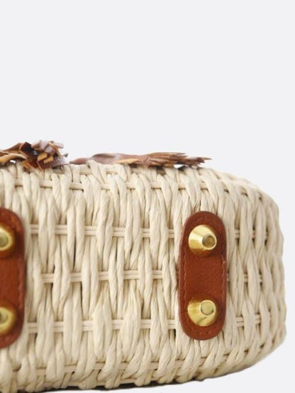 Sac Épaule Tressé avec Biais et Pompoms pour Femme