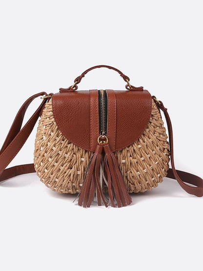 Sac Épaule Tressé avec Biais et Pompoms pour Femme