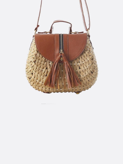 Sac Épaule Tressé avec Biais et Pompoms pour Femme
