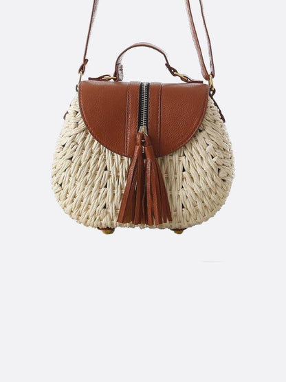 Sac Épaule Tressé avec Biais et Pompoms pour Femme