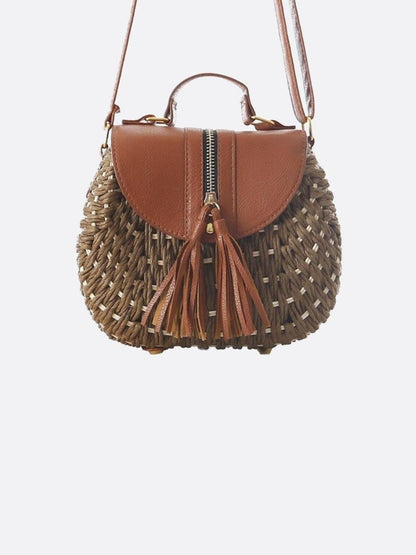 Sac Épaule Tressé avec Biais et Pompoms pour Femme
