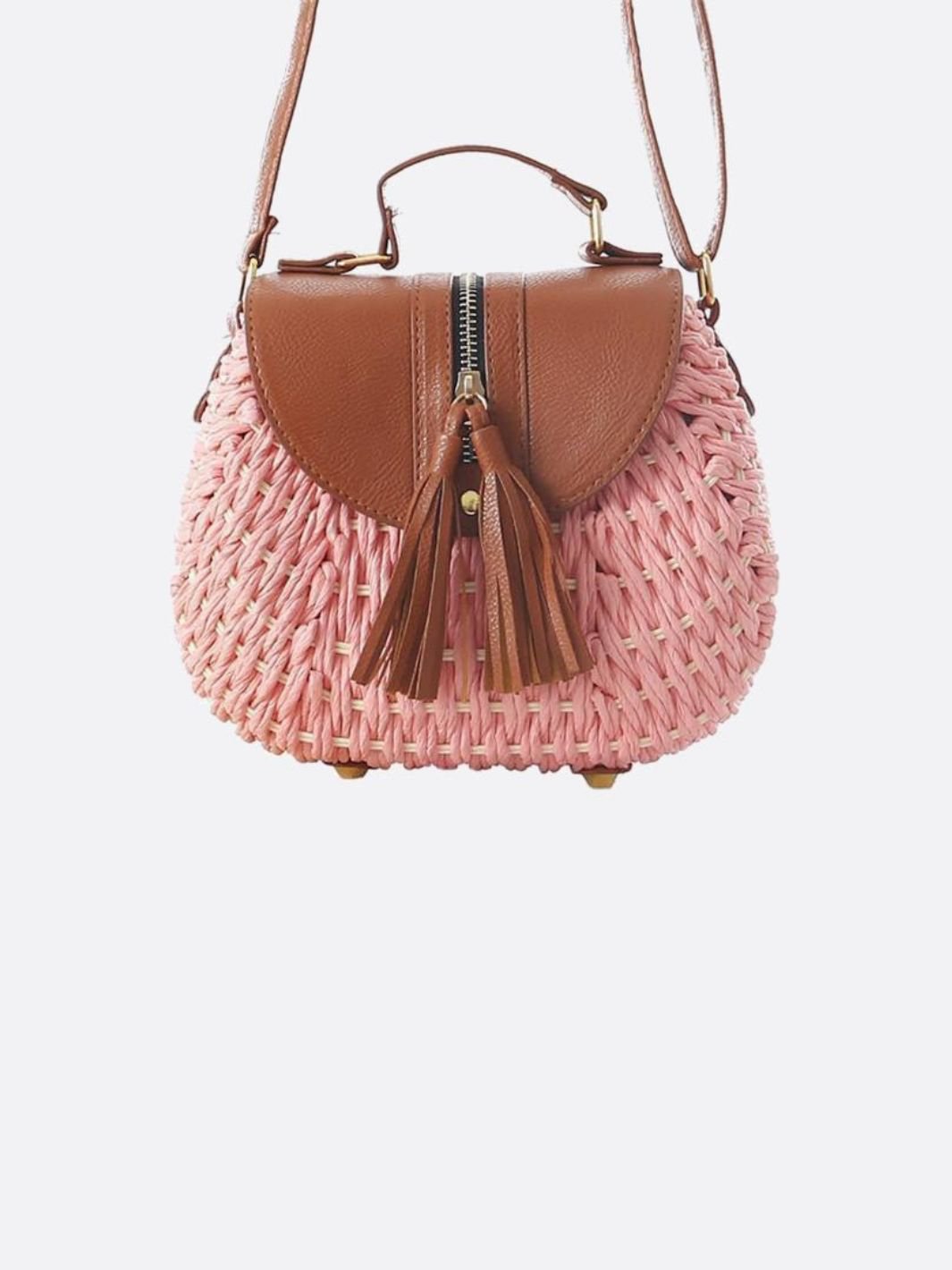 Sac Épaule Tressé avec Biais et Pompoms pour Femme