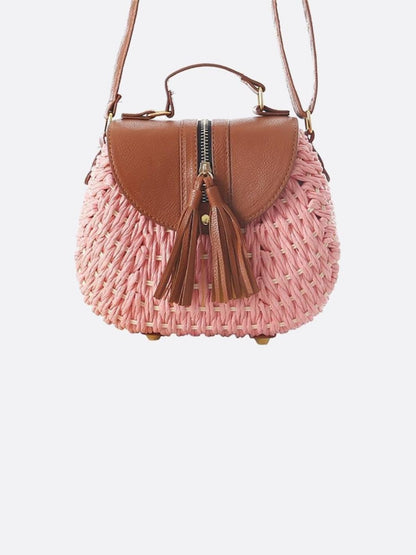 Sac Épaule Tressé avec Biais et Pompoms pour Femme