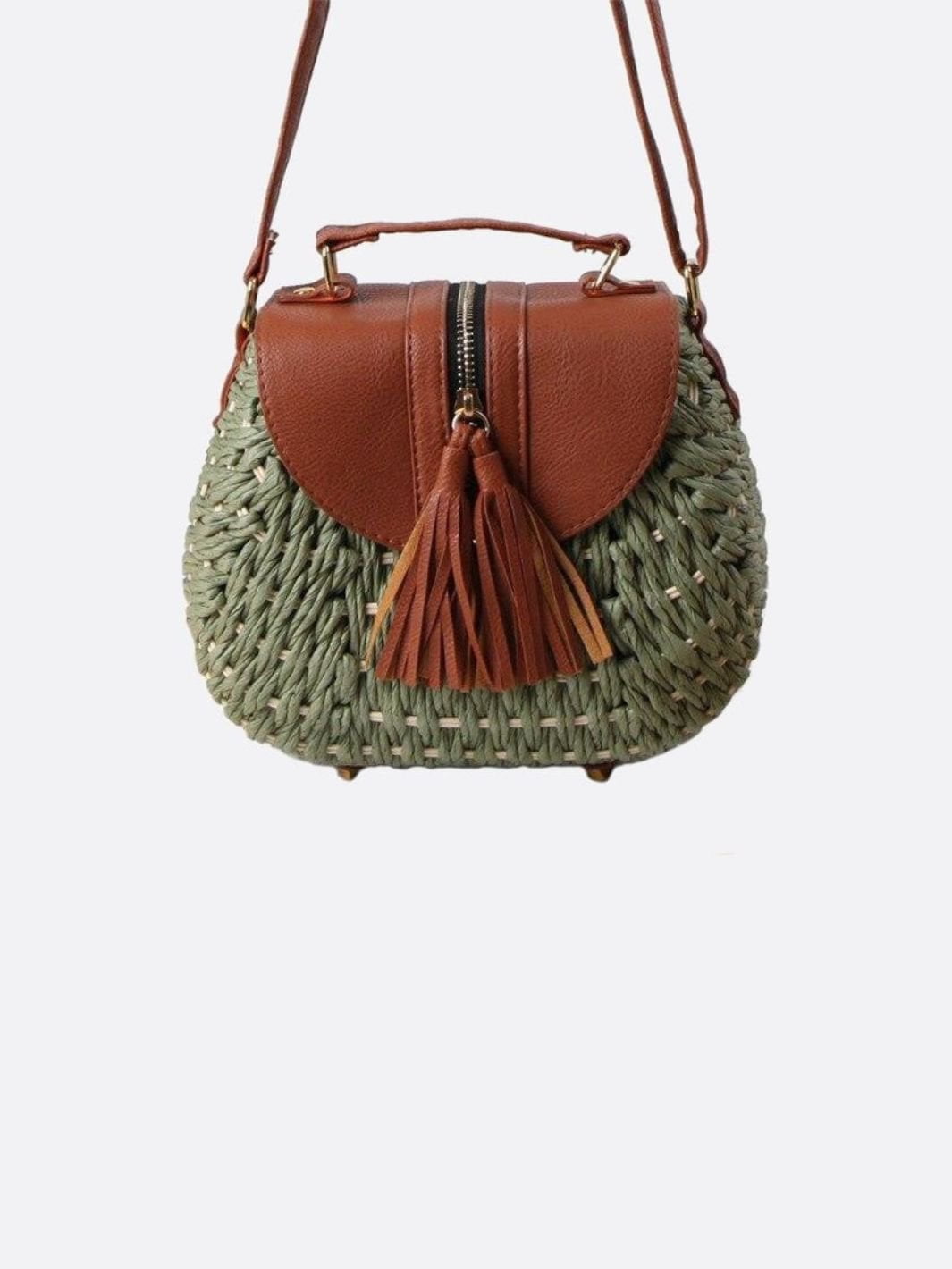 Sac Épaule Tressé avec Biais et Pompoms pour Femme