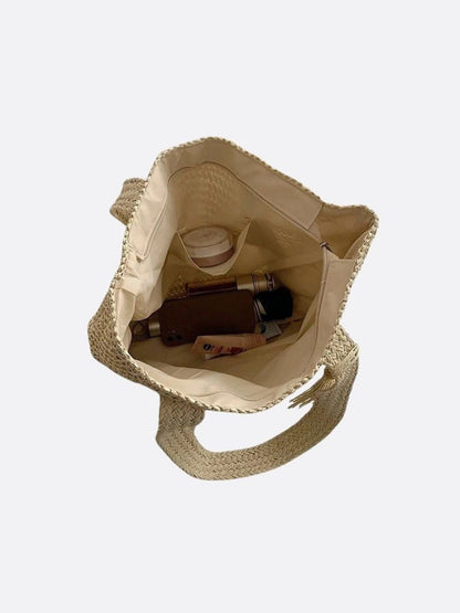 Sac à Main Tressé Grand Modèle avec Fermeture Éclair et Bourse Intérieure