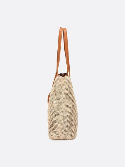 Sac Panier Grande Taille avec Poignées Longues et Pompons - Shopper en Osier pour Été