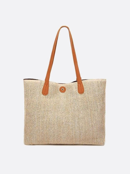 Sac Panier Grande Taille avec Poignées Longues et Pompons - Shopper en Osier pour Été