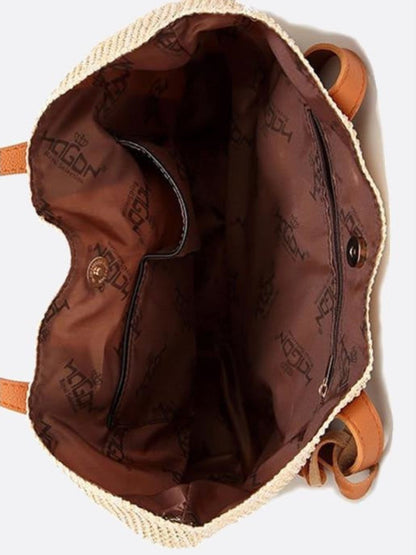 Sac Panier Grande Taille avec Poignées Longues et Pompons - Shopper en Osier pour Été