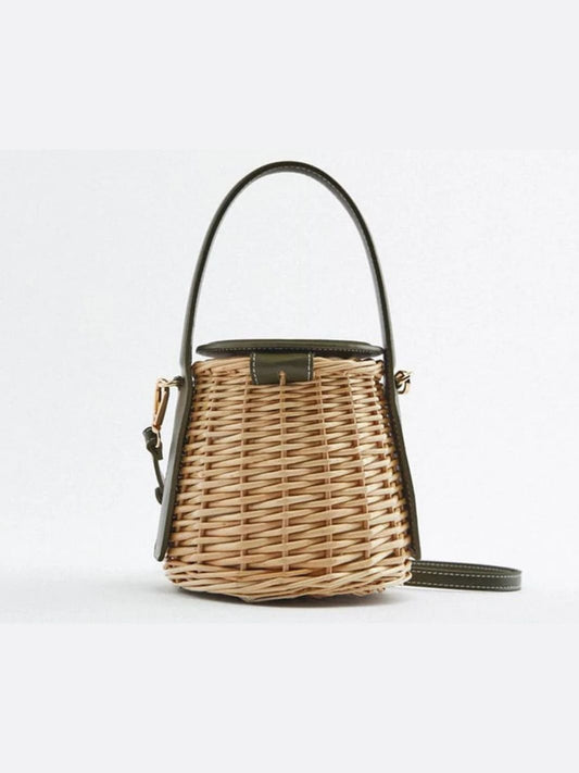 Sac Rond en Rotin avec Poignée Cuir et Bretelle Amovible - BerlinGlamour