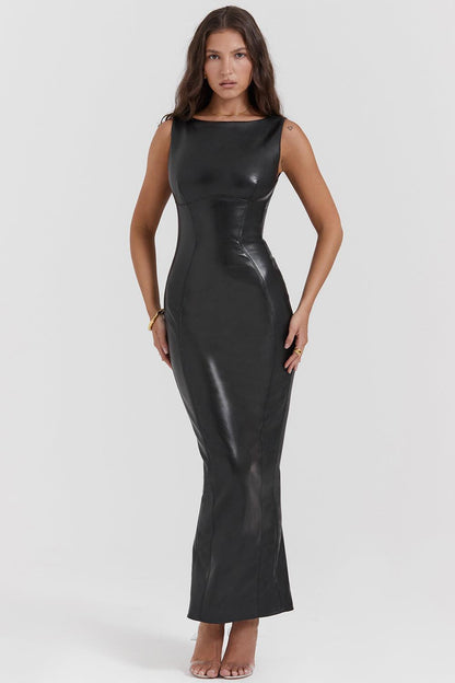 Robe en Cuir Noir Élégante pour Femme