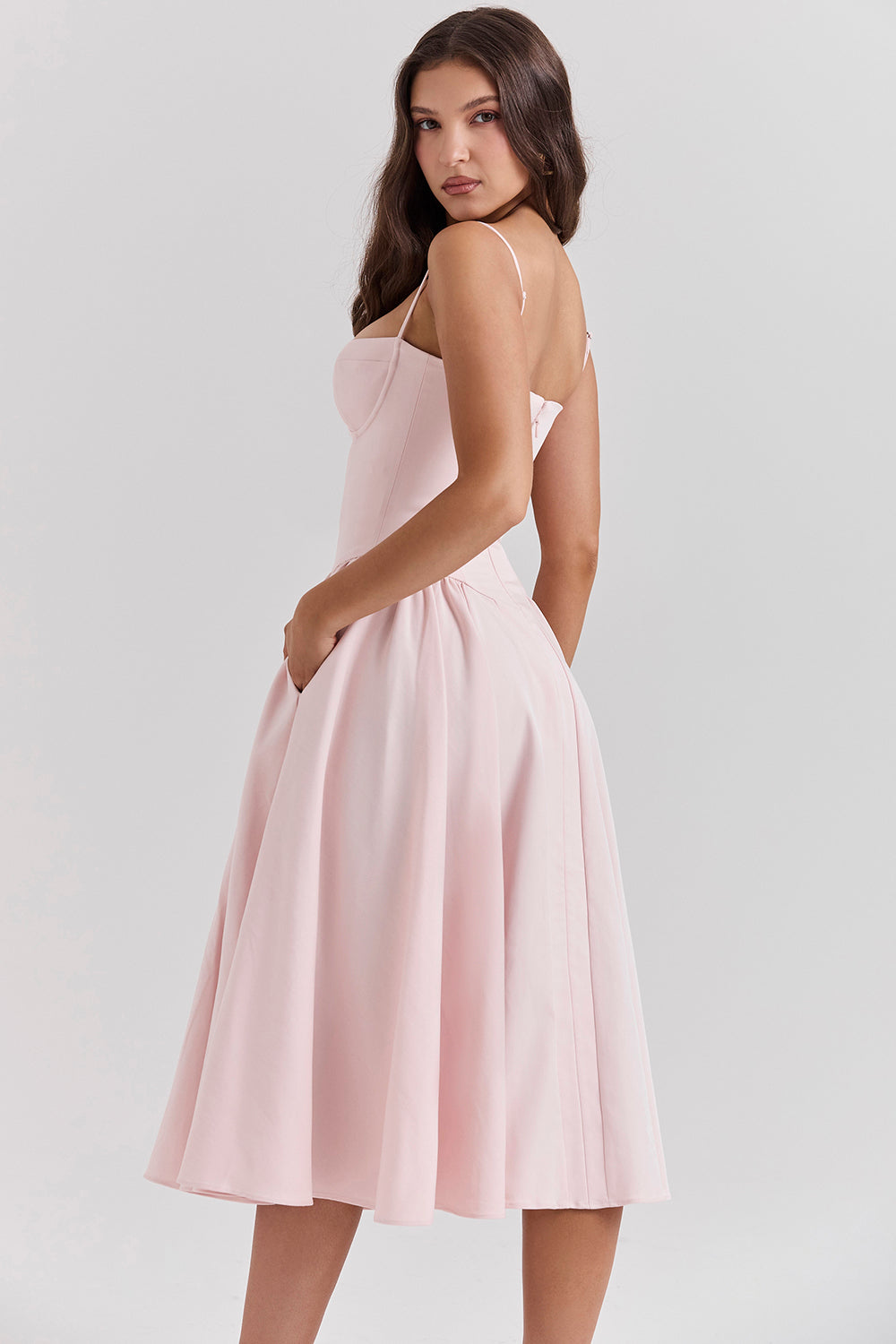 Robe Midi Femme Bretelles Fines Coupe Fluide Manches Sans