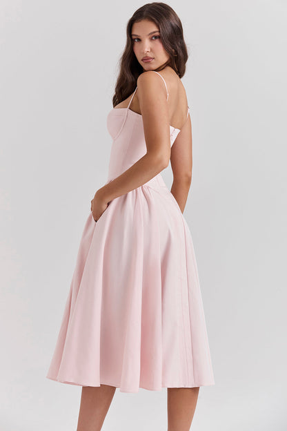 Robe Midi Femme Bretelles Fines Coupe Fluide Manches Sans