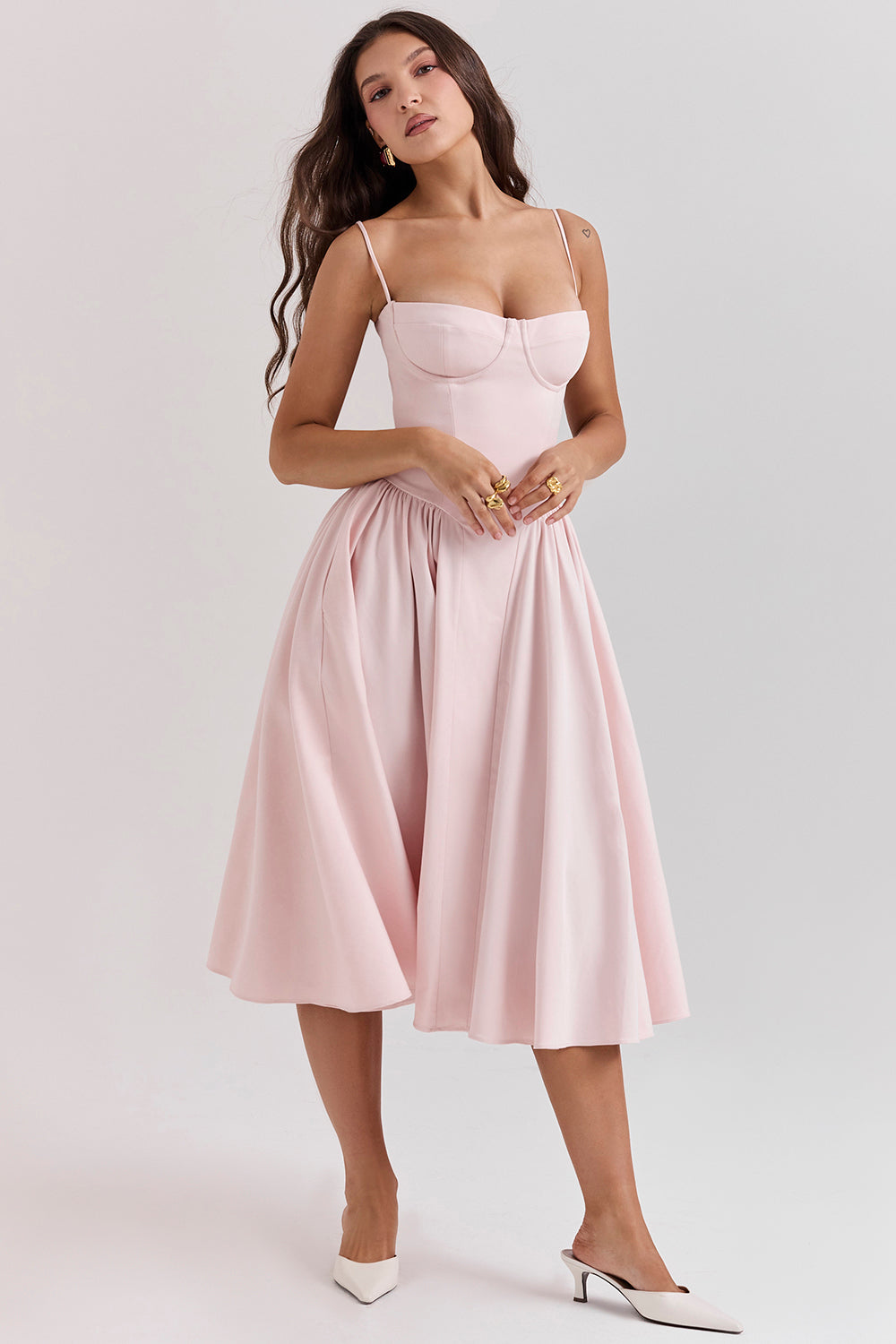 Robe Midi Femme Bretelles Fines Coupe Fluide Manches Sans
