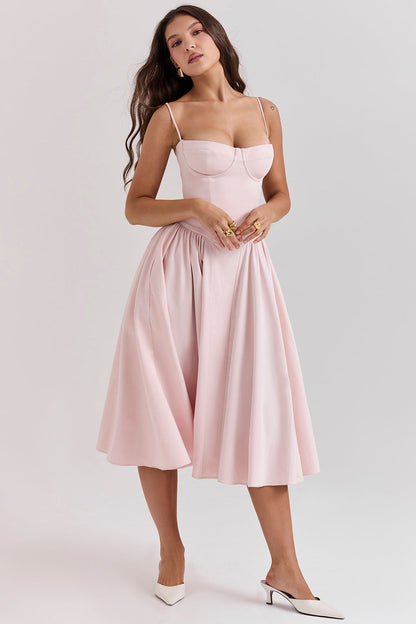 Robe Midi Femme Bretelles Fines Coupe Fluide Manches Sans