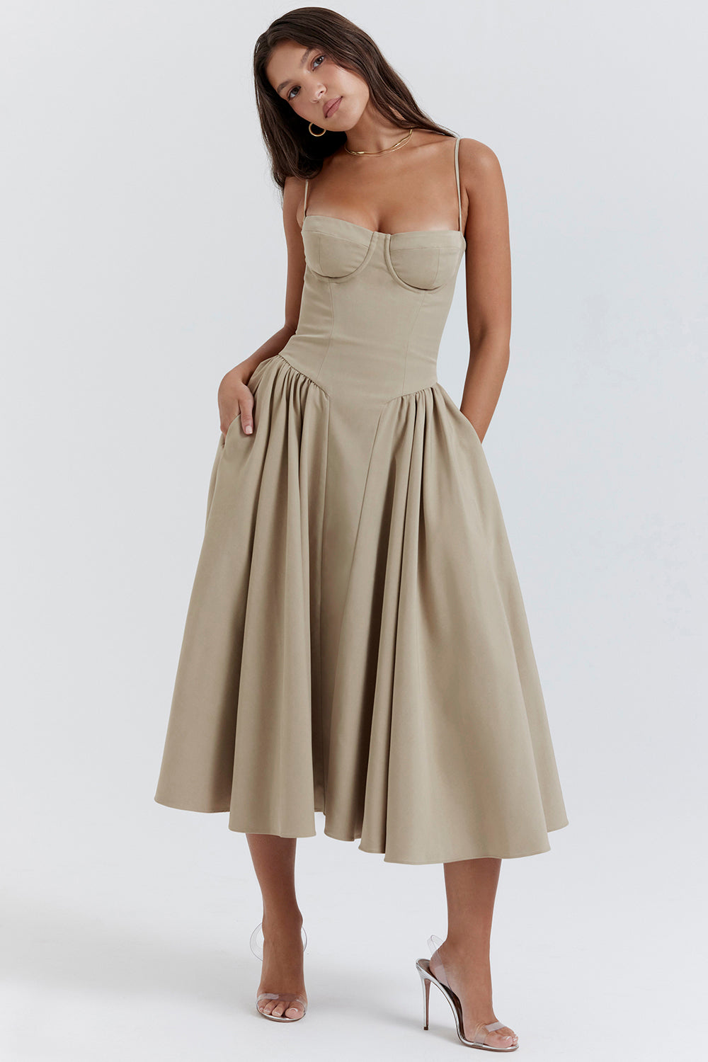 Robe Midi Femme Bretelles Fines Coupe Fluide Manches Sans