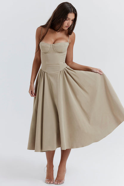 Robe Midi Femme Bretelles Fines Coupe Fluide Manches Sans