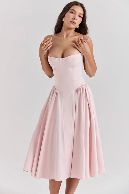 Robe Midi Femme Bretelles Fines Coupe Fluide Manches Sans