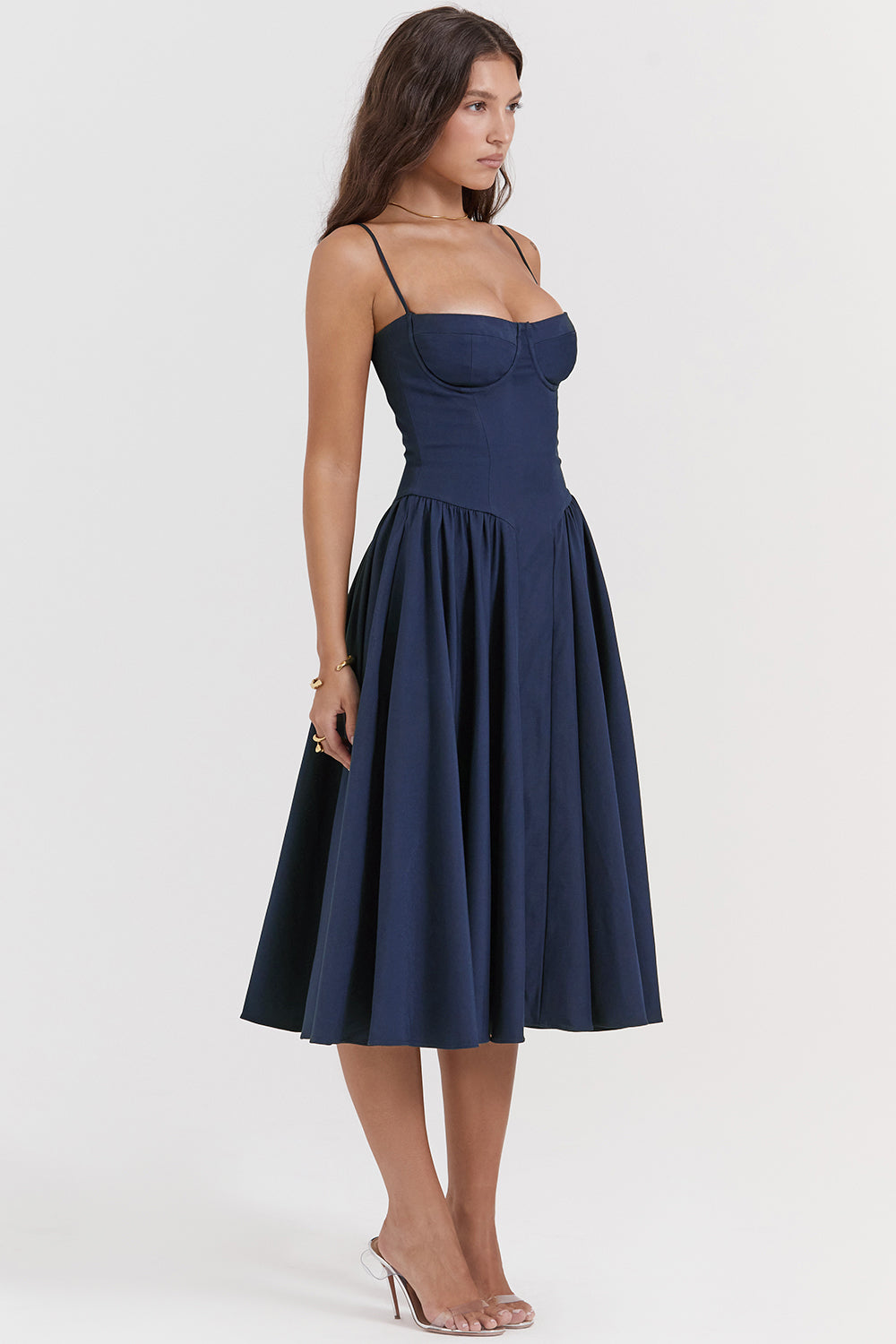 Robe Midi Femme Bretelles Fines Coupe Fluide Manches Sans