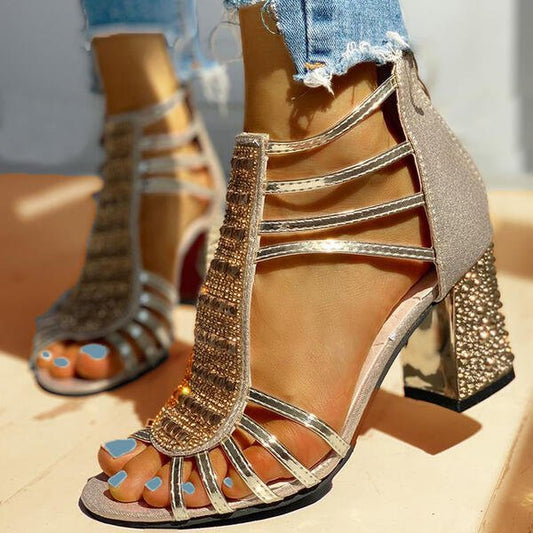 Sandales Talon Bloc à Bout Ouvert pour Femme - BerlinGlamour