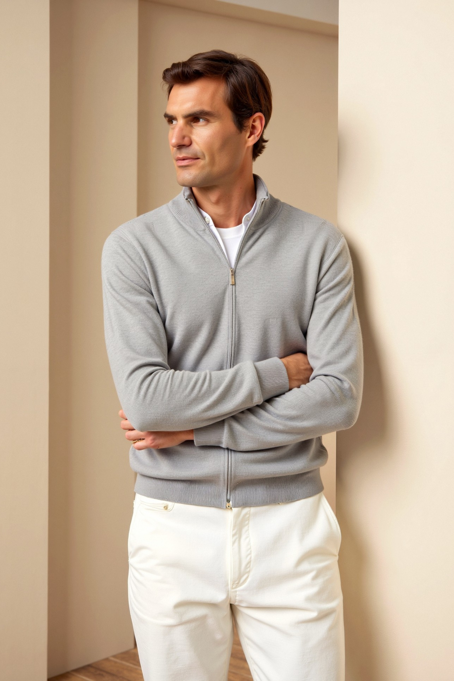 Cardigan Homme Maille Fine Zippé Coupe Ajustée