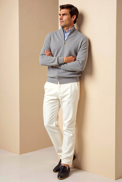 Cardigan Homme Maille Fine Zippé Coupe Ajustée