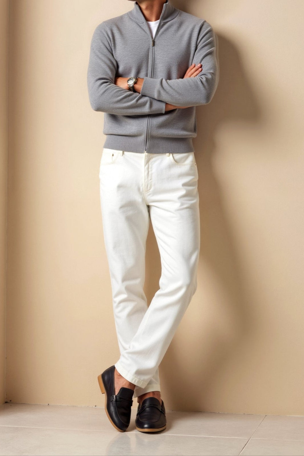 Cardigan Homme Maille Fine Zippé Coupe Ajustée