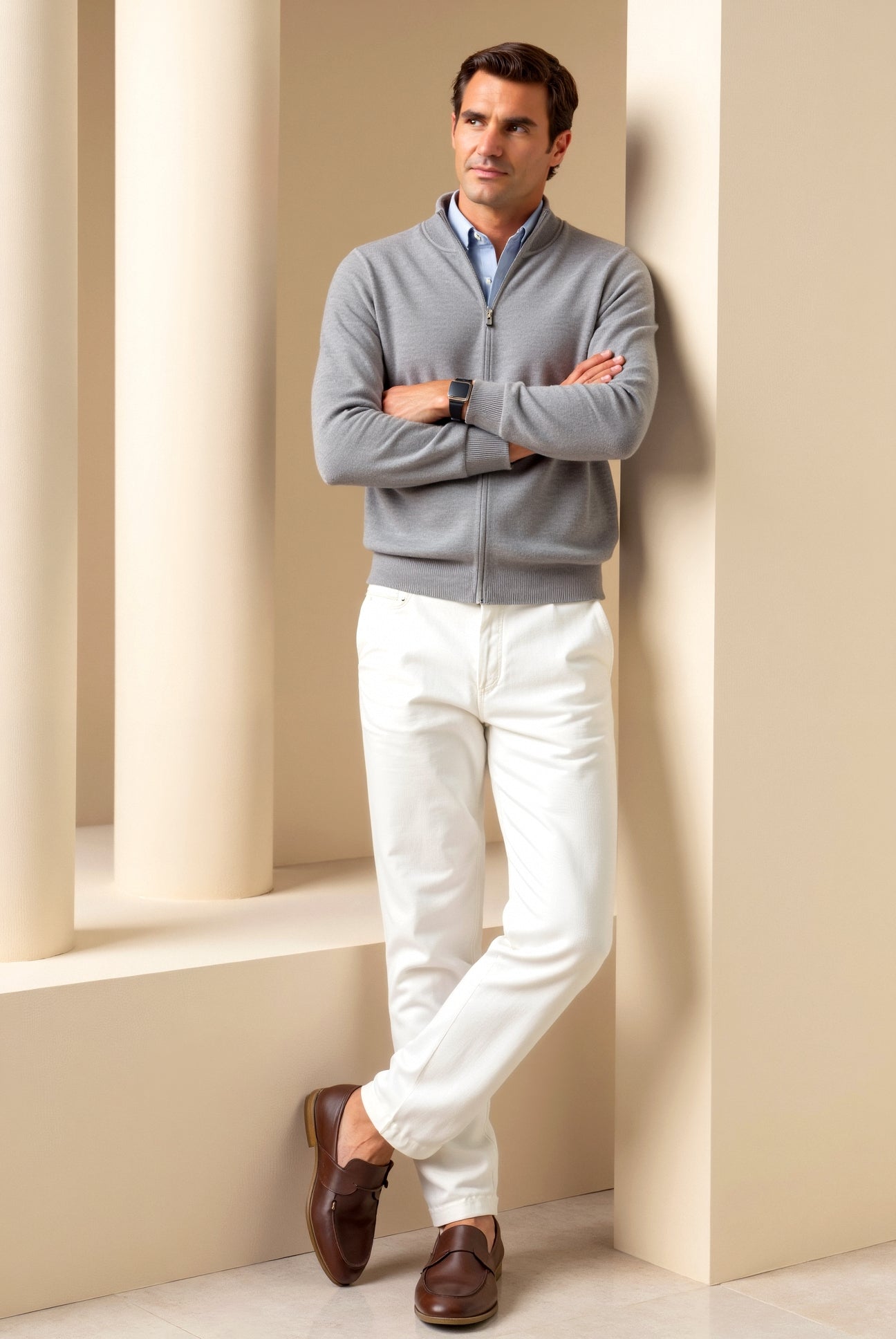 Cardigan Homme Maille Fine Zippé Coupe Ajustée