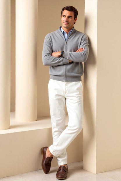 Cardigan Homme Maille Fine Zippé Coupe Ajustée
