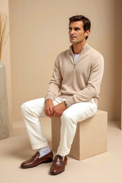 Cardigan Homme Maille Fine Zippé Coupe Ajustée