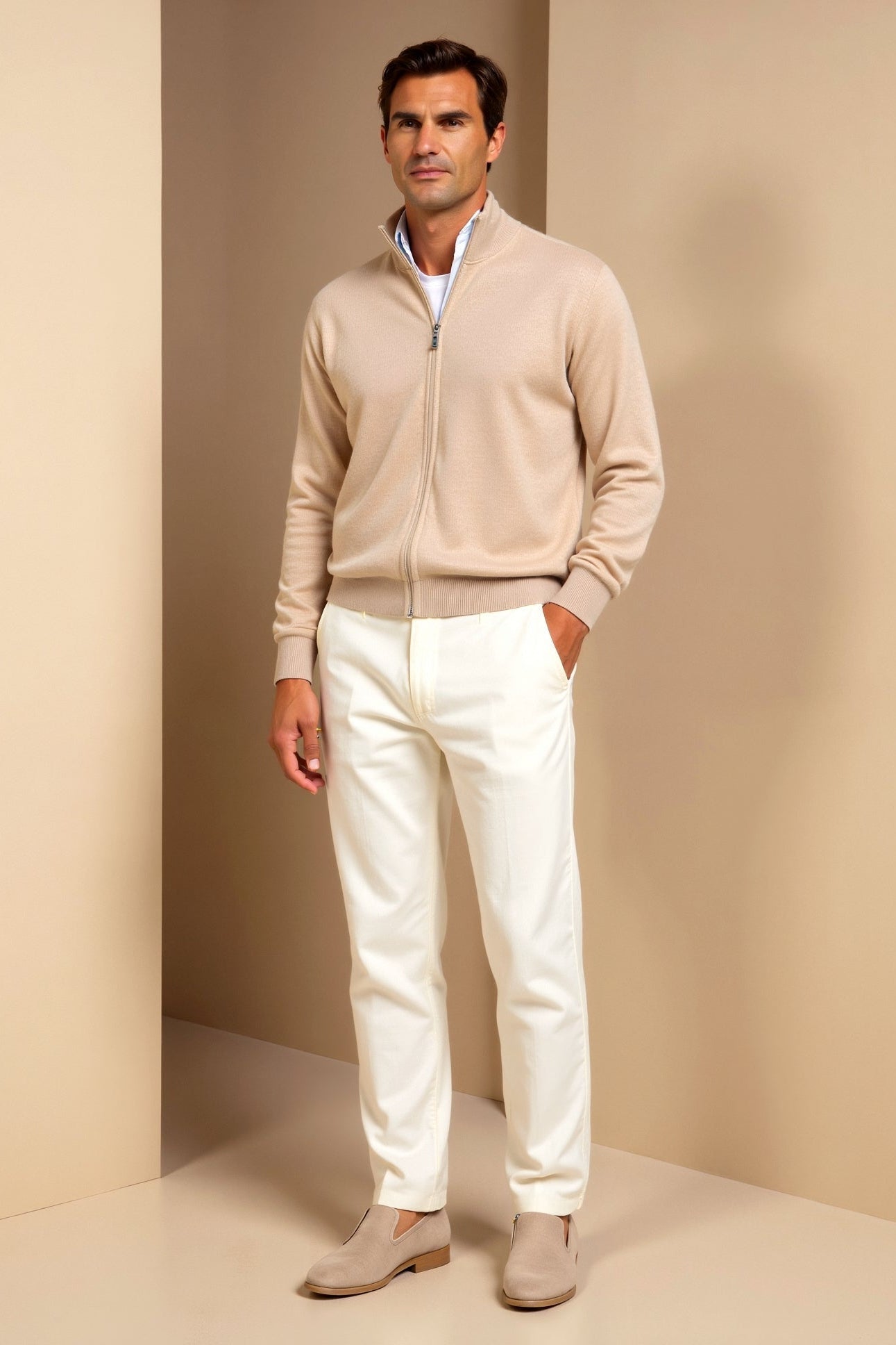 Cardigan Homme Maille Fine Zippé Coupe Ajustée
