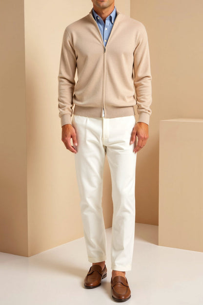 Cardigan Homme Maille Fine Zippé Coupe Ajustée