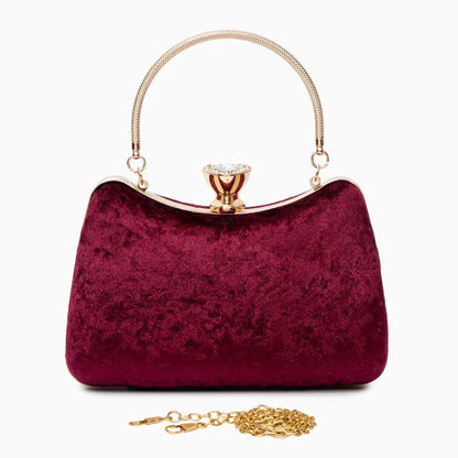 Sac Clutch Soirée Rouge Velvet avec Fermeture Ornementale