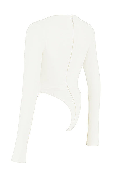 Top femme crop décolleté élégant manches longues
