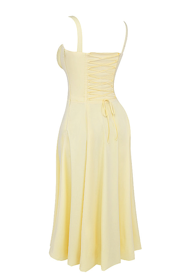 Robe Mi-Longue Citron Fraîche Taille Cintrée