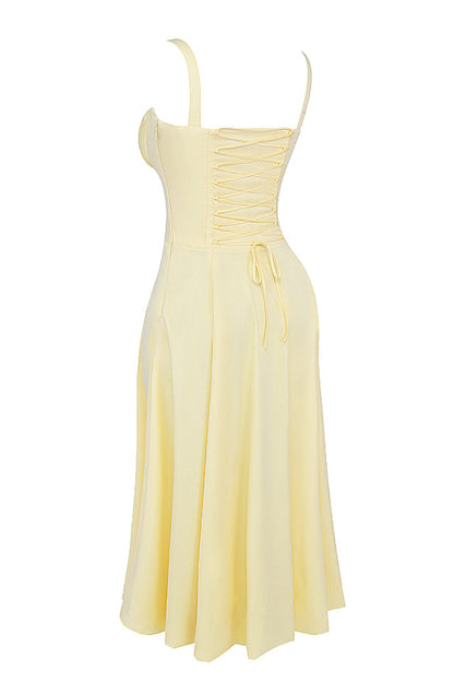 Robe Mi-Longue Citron Fraîche Taille Cintrée