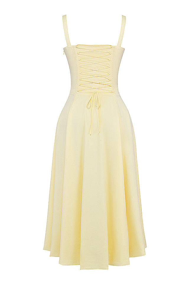 Robe Mi-Longue Citron Fraîche Taille Cintrée