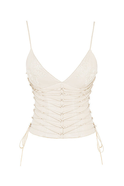 Corset en cuir végétal blanc pour femme avec jupe mi-longue