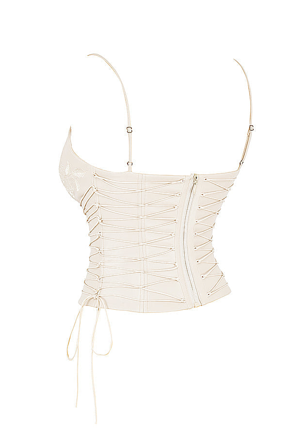 Corset en cuir végétal blanc pour femme avec jupe mi-longue