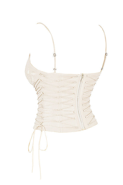 Corset en cuir végétal blanc pour femme avec jupe mi-longue