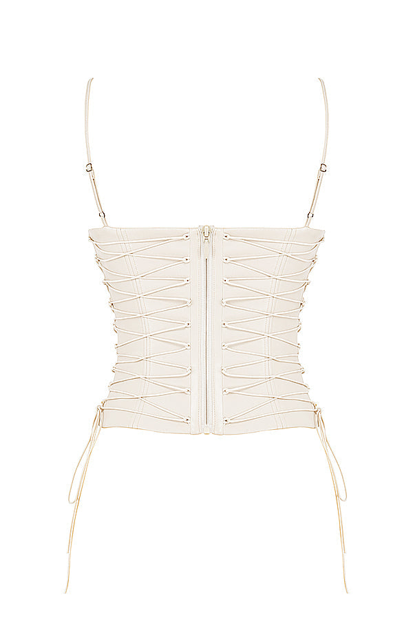 Corset en cuir végétal blanc pour femme avec jupe mi-longue