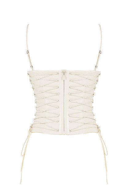 Corset en cuir végétal blanc pour femme avec jupe mi-longue