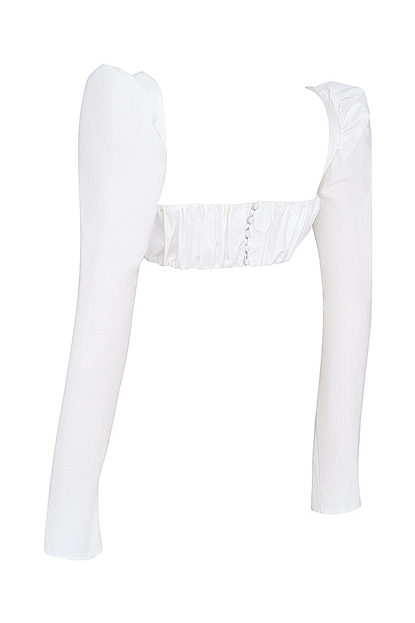 Robe Blanche Été avec Puff Manches Courtes et Jupon