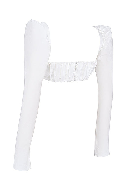 Robe Blanche Été avec Puff Manches Courtes et Jupon