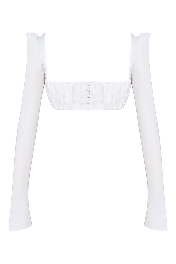 Robe Blanche Été avec Puff Manches Courtes et Jupon