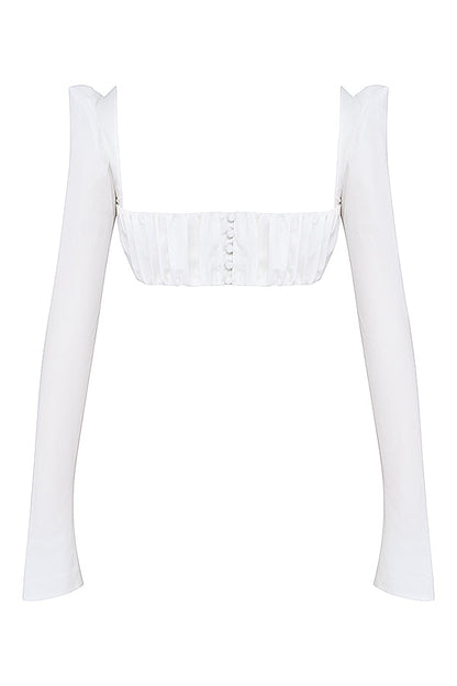 Robe Blanche Été avec Puff Manches Courtes et Jupon